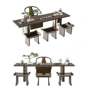 新中式茶桌椅组合3D模型下载